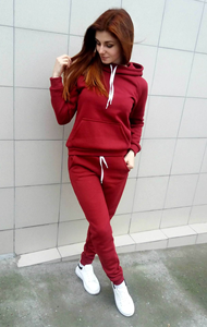 Traje de jogging informal con logotipo personalizado para mujer, Sudadera con capucha en blanco con patrón sólido para chándal de salón, conjunto largo de dos piezas, pantalones de chándal para correr - Product Image 5