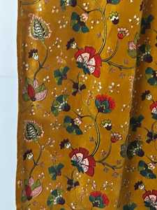 Cortina de Terciopelo de Algodón Estilo Vintage, Estampado Floral Dorado Mostaza, Terciopelo de Algodón de Lujo - Product Image 1
