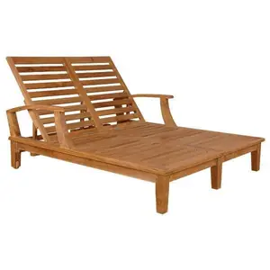 Luxury All Weather Teak Outdoor Brianna Double Sun Lounger with Arm Patio Solid Wood Furniture for Hotel Cottage Villa