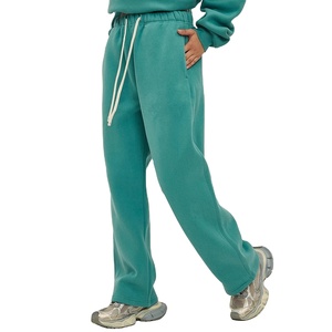 Pantalones de chándal de lana personalizados de 400GSM, los últimos pantalones de chándal informales para correr con cierre de cordón, estilo Hip Hop liso, cintura media, lavado oscuro - Product Image 1