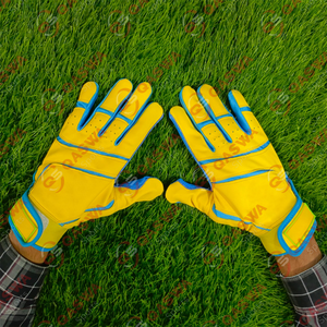 Gants de baseball de softball en cuir combinés jaune et bleu de conception unique pour la frappe disponibles à bas prix - Product Image 5