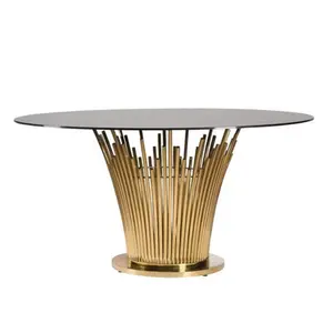 Wedding Decor Luxury Gold Round Glass Event Dining Table Wedding Table