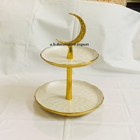 Plateau de service sectionnel décoratif en or et blanc, forme de lune, poignée en métal, plateau à collation élégant, centre de table pour table basse