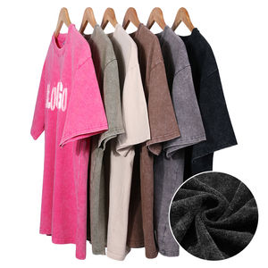 T-shirt en coton 320 g/m² à col ras du cou, délavé à l'acide, coupe oversize, avec impression graphique personnalisée, uni, de luxe, pour homme, à manches courtes, vente en gros - Product Image 2