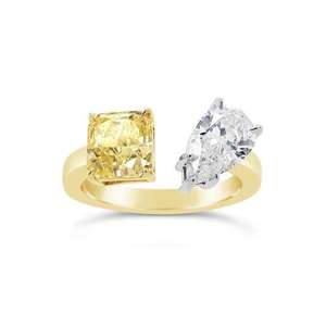 Anillo de Plata de Ley 925 Ajustable para Mujer, con Dos Piedras de Forma Mixta Cuadrada y Pera, Diseño Único y Moderno, Venta al por Mayor de Fábrica - Product Image 1