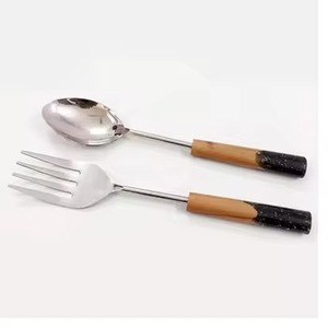 Stainless Steel Metal Flatware Set With Wooden Handle Hot Selling Salad Server New Design Metal Salad Server for Kitchenware - Product Image 6