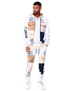 Conjunto de 2 Piezas de Sudadera con Capucha y Cremallera Completa con Múltiples Bolsillos, Diseño Personalizado Estampado, Invierno, Tallas Grandes, 100% Algodón, Chándales de Alta Calidad - Product Image 1