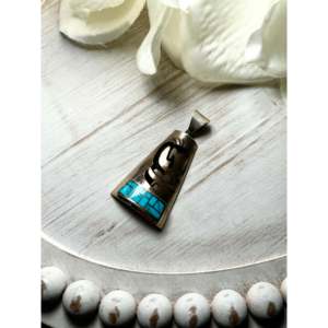 Navajo <b>Crafted</b> Kingman Turquoise & Sterling Silver Pendant Fine Jewelry Charms - Product Image 4