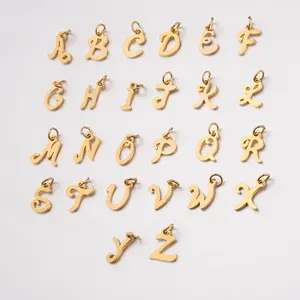 Gold Color New Alphabet Charm High Polished DIY Jewelry Making Initial Metal Cursive Letter Pendant for Gir Boy
