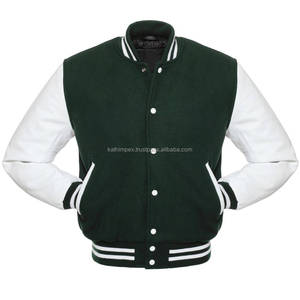 Veste universitaire unisexe vert forêt blanche broderie personnalisée corps en laine manches en cuir fermeture à bouton pression prêt pour le printemps - Product Image 1