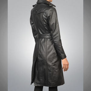 Manteau pour femme en cuir véritable de peau de mouton noir de haute qualité, matelassé, écologique, respirant, coupe ajustée, finition cuir. - Product Image 3