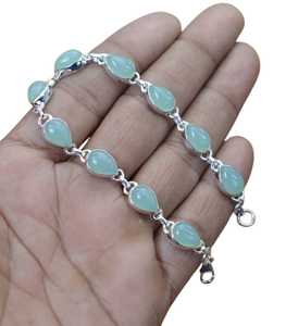 Pulsera clásica joyería para mujer plata estilo bohemio joyería 925 plata esterlina Aqua Calcedonia piedra preciosa pulsera hecha a mano - Product Image 1