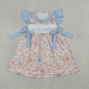 Vestido RTS para Niñas Pequeñas, Manga Corta, Bordado de Béisbol, Lazos Azules, Largo hasta la Rodilla - Product Image 2