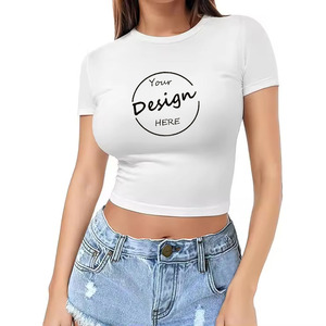 Venta al por mayor de serigrafía personalizada niña bebé algodón poliéster Material nuevo OEM Slim Fit gimnasio recortada camiseta Crop camiseta Mujer - Product Image 3