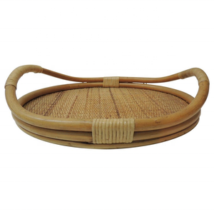 Top Standard Product Home Decorative Gift Item <b>Wicker</b> Cane Wiwin Jute Serving Tray With Handles Hand Woven <b>Round</b> Biodegradable - Product Image 1