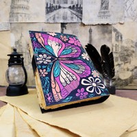 Carnet de notes A5 en cuir rigide avec impression UV papillon coloré, papier coton vintage à bords festonnés, idéal pour le dessin et comme cadeau, vente en gros