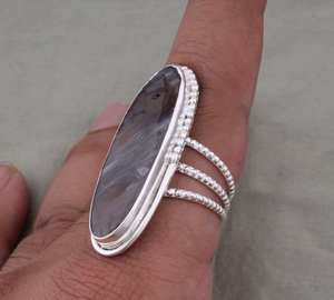 925 argent Sterling Agate pierre précieuse bague à la main trois couches bande Style classique cadeau de mariage unisexe pierre naturelle Artisan - Product Image 1