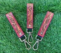 Porte-clés en cuir élégant sculpté à la main Porte-clés en cuir imprimé floral en relief Accessoires en cuir outillé Porte-clés mignons