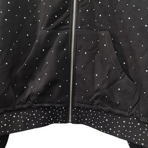 Sudadera con capucha Boxy Fit con cremallera completa de algodón pesado negro para hombre con diseño personalizado de diamantes de imitación - Product Image 6