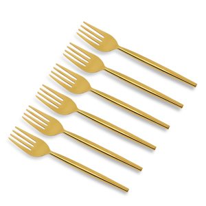 Fourchette de luxe MAKREY en acier inoxydable haut de gamme, motif ovale minimaliste, finition dorée brillante, compatible lave-vaisselle - Product Image 1