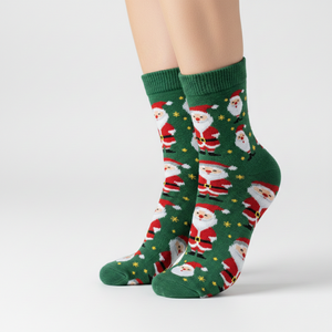 Calcetines Navideños Festivos con Diseño de Papá Noel, Calcetines de Mezcla de Algodón con Estampado de Copos de Nieve, Lindos Calcetines de Invierno para Regalo de Navidad - Product Image 4