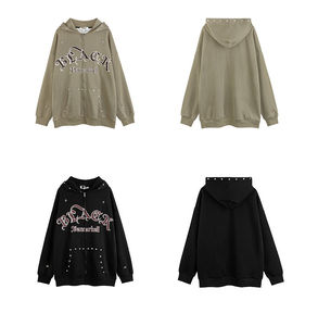 Sudadera con Capucha de Algodón 100% Felpa, Fabricada por OEM, para Invierno, Oversize, Transpirable, Ecológica, Unisex, 250g, con Letras de Diamantes de Imitación - Product Image 5