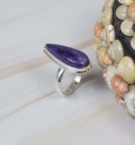 แหวน Charoite แฟชั่นสีม่วงแหวนพลอย925เงินสเตอร์ลิงทำด้วยมือเครื่องประดับสำหรับวันเกิดของขวัญวันเกิด - Product Image 2