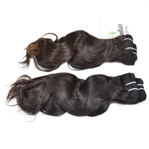 Extensions de cheveux humains Remy indiens, ondulations lâches et Bodywave, pour tissage féminin à double trame machine, couleur noir naturel - Product Image 5