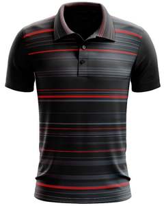 Camiseta Polo Personalizada para Hombre, Diseño a Rayas Negras y Rojas, Manga Corta, Degradado, Poliéster y Algodón Piqué, Informal, para Golf y Deportes - Product Image 1
