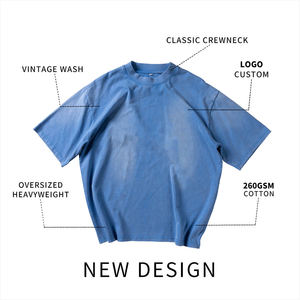 T-shirt vierge unisexe OEM 2026, nouveau design, coupe classique, 240 g/m², délavé à l'acide, 100 % coton tricoté, style streetwear vintage - Product Image 2