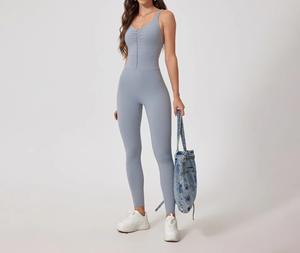 Body de yoga pour femmes facile à porter avec combishorts de contrôle du ventre Gym Fitness Half Zip Onesie Athletic Combinaison à manches longues - Product Image 6