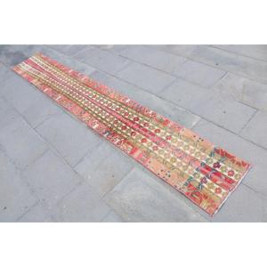 พรมวินเทจตุรกีขนาด 1.3x9.5 ฟุต, พรมปูพื้น, พรมขนสัตว์โมร็อกโกสีแดงน้ำเงิน - Product Image 2