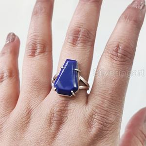 Anillo de Plata de Ley 925 Hecho a Mano para Mujer con Lapislázuli Natural en Forma de Ataúd, Gema del Mes de Nacimiento de Septiembre, Regalo de Aniversario Oriental - Product Image 5