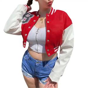 Top Trending Custom Logo 100% Cotton Fleece Cropped <b>Women</b> Varsity <b>Jackets</b> 2025 Ladies University <b>Jackets</b> - Product Image 5