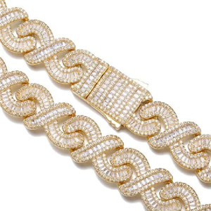 Pulsera Cubana de Dos Hileras Chapada en Oro de 14K con Diamantes Naturales VVS, Joyería Hip Hop Unisex con Certificación IGI - Product Image 1