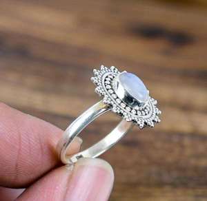 Bague en argent sterling 925 faite à la main pierre de lune arc-en-ciel naturel grossiste de bijoux en argent fin indien avec mariages taille ovale - Product Image 6