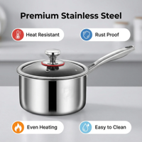 Casserole à lait en acier inoxydable 304 de qualité alimentaire de 18 cm, avec paroi intérieure cellulaire antiadhésive, fond épais de 2,0 mm et poignée unique anti-brûlure