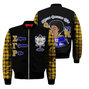 Chaqueta Universitaria de Satén Griega SGRho Sigma Gamma Rho 1922 Azul Real Dorado, Ropa Femenina de Hermandad - Product Image 3