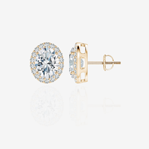 Boucles d'oreilles en or 14 carats avec halo de diamants en moissanite taille ovale - Product Image 1