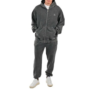 Ropa de calle 100% algodón cremallera hombres invierno ácido lavado chándal conjunto transpirable peso pesado personalizado respetuoso con el medio ambiente diseño personalizado - Product Image 1