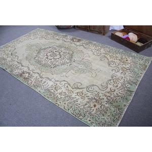 พรมวินเทจขนาดใหญ่ 5.4x10 ฟุต พรมตุรกี พรมขนสัตว์ลายดอกไม้สีเขียวน้ำตาล - Product Image 4