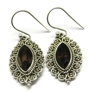 Boucles d'oreilles manchette en argent sterling 925 avec quartz fumé en forme de cœurs unis, style bohème, bijoux faits à la main - Product Image 2