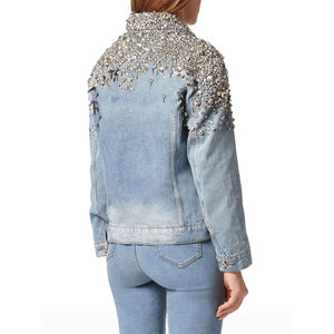 <b>Womens</b> Luxury Rhinestone Denim Jacket Crystal Beaded Shoulder Jean Coat <b>Sparkling</b> Diamond Outerwear Fashion <b>Top</b> - Product Image 4