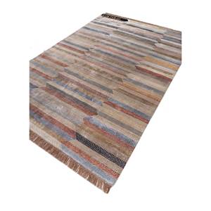 Manchaha Beige & <b>Brown</b> Hand Knotted <b>Wool</b> & Bamboo Silk Rugs-Les-2428 Striped Rectangle for Bedroom and Hallway for Home Use - Product Image 2