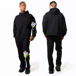 Ensemble de survêtement pour homme en molleton 100% coton épais, personnalisé, avec impression sérigraphique en relief, à motif uni, à capuche, facile à porter - Product Image 5