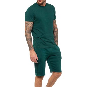 Men's Green Cotton T-Shirt and Cargo Shorts <b>Set</b> Crew Neck Casual Summer Wear Breathable <b>Knitted</b> Solid Color Outfit - Product Image 5
