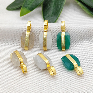 Golden Rutile Rectangle Shape Gemstone Silver <b>Pendant</b> Gold Plated Bezel Set <b>Charm</b> Jewelry - Pyramid - Product Image 2