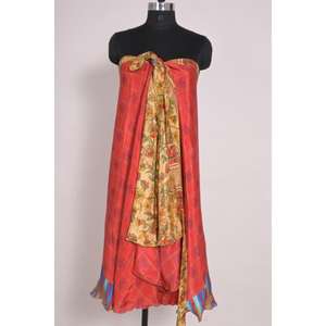 Women's Handmade Reversible Art Silk Sari Wrap Dress Boho Beachwear Minimal Style Summer Party <b>Skirt</b> with Vintage Touch - Product Image 5