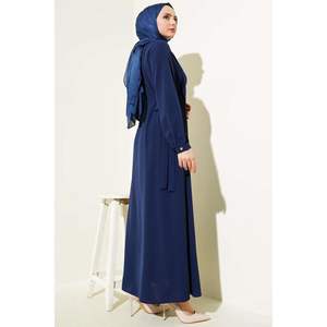 Robe boutonnée à nouer sur le côté Bleu Marine - Product Image 3