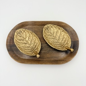 Nuevo Juego de 2 Tazones para Frutos Secos con Diseño de Hojas Arrugadas en Aleación Dorada PVD con Bandeja para Hogar, Hotel, Apartamento, Restaurante, Bodas y Fiestas - Product Image 6